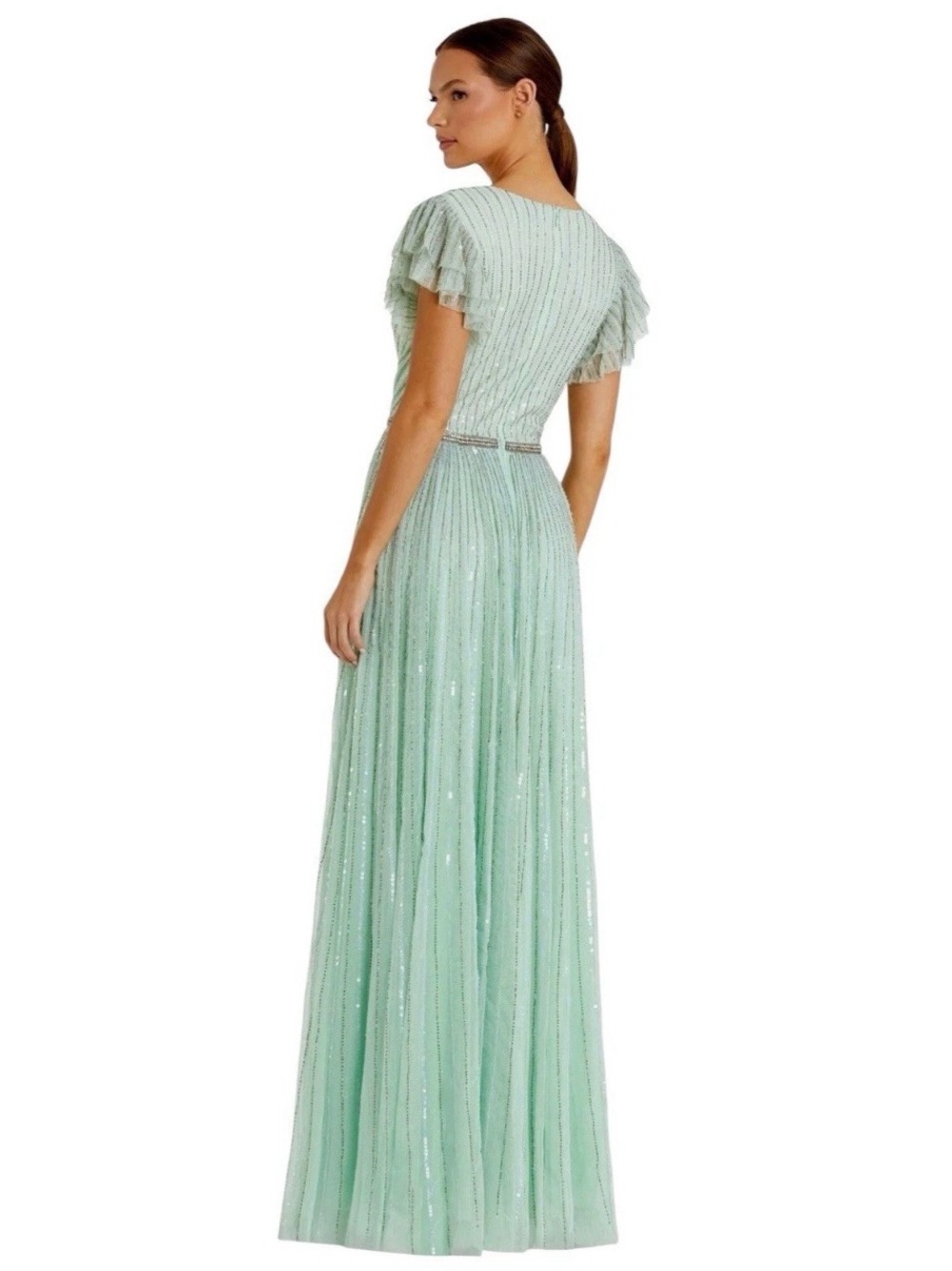 Mac Duggal Mint Green Sequin V-Neck Evening Gown - Picture 3 of 3